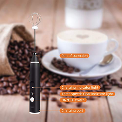 Milk Frother Electric 3 Speeds Usb Rechargeable Handheld Frother Milk Mixer With Three Stainless Whisks For Coffee Latte Hot Chocolate Cappuccino #TOP1