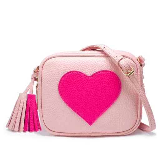 Girls Crossbody Purse for Kids Women Leather Roomy Bag with Tassel Adjustable Straps Design in Italy（Pink & Rose Red）