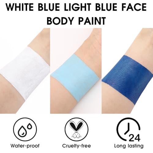 Image of BADCOLOR 3PCS Blue White Light Blue Face Body Paint Stick Makeup for Sally /Corpse Bride SFX Cosplay & Dress Up, Full-Coverage Halloween Facepaint Makeup Kit