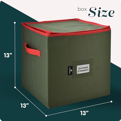 Handy Laundry, Christmas Ornament Storage, Stores up to 64 Holiday Ornament, Adjustable Dividers, Zippered Top, Two Handles Attractive Storage Box Keeps Decorations Clean & Dry for Next Season, Green
