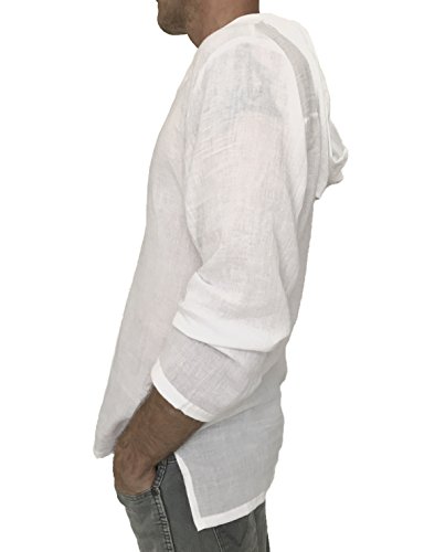 Love Quality Men's Hoodie Hippie Shirts Beach 100% Soft Cotton Top Yoga Shirt Boho (Xxxx-Large, White) #TOP2