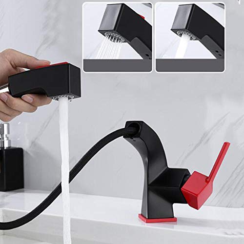 Mitigeur de lavabo avec douchette extractible monotrou en laiton