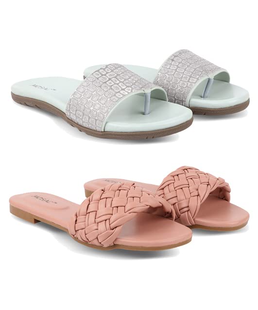 MOSAC Unique Combo Pack of 2 Stylish Slip-on Flat Slipers For Womens And Girls-4UK (B09VDQ77W6) Amazon Price History, Amazon Price Tracker