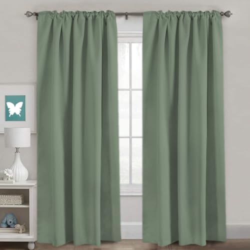 Image of H.VERSAILTEX Blackout Curtains Thermal Insulated Window Treatment Panels Room Darkening Blackout Drapes for Living Room Back Tab /Rod Pocket Bedroom Draperies (2 Panels, Green Bay, 52 x 96 Inch)