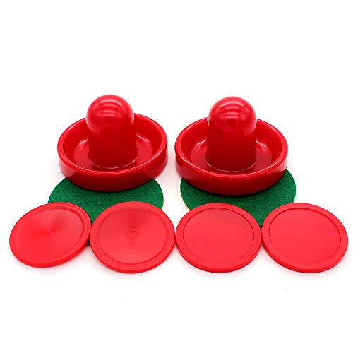 BQSPT Air Hockey Pucks and Paddles,Red air Hockey Handles and Pucks,Goal Handles Paddles Replacement Accessories for Game Tables (2 Striker 96mm with Pads, 4 Pucks 64mm Thick and Thin)