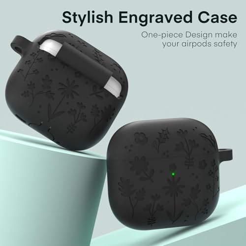 Image of New Engraved Soft Silicone Case Compatible with Apple AirPods 4 Generation (2024) with Keychain, Full 360 Protection Dust-Proof Shockproof Case Cover (Cover Only) (Black)