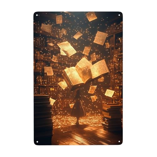 Cafemira Metal tin sign,The books dancing in the study,Tinplate poster,home