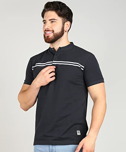 Image of Alan Jones Clothing Men's Cotton Regular Fit Mandarin Collar Solid Polo T-Shirt