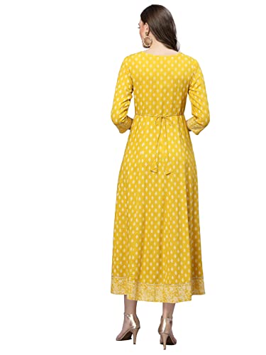 Stylum Women's Embroidered Long Kurta (Mustard)