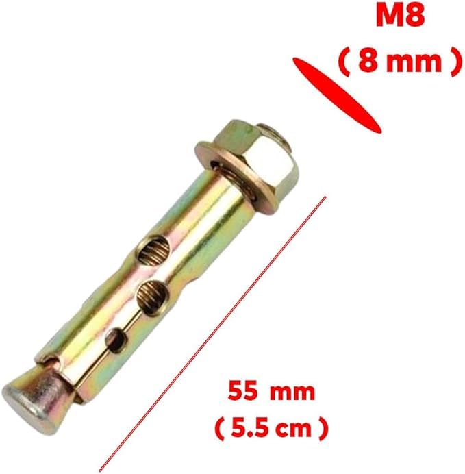 Nekuba Gömlekli Çakma Çelik Dübel, M8x55 mm, Raf Montaj Bağlantı, Zemin Monte Tavan Beton Asma Aparat (10, 8x55)