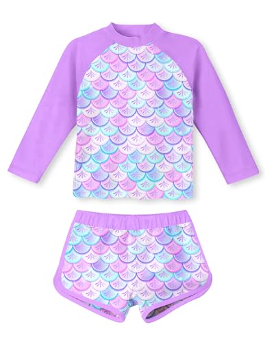 Image of Vogseek Girls Rash Guard Two Pieces Swimsuit Long Sleeve Bathing Suit for 3-10 Years