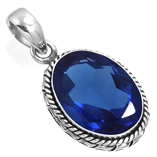 Jeweloporium 925 Sterling Silver Pendant For Women Blue Sapphire Simulated Gemstone Boho Silver Pendant Necklace Engagement Gift Statement Jewelry #TOP27