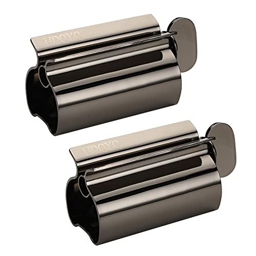 UDQYQ Tubenquetscher Tubenpresse,2-er Pack Zahnpasta Squeezer Edelstahl Sparen Zahnpasta total Squeeze Out leere Rohre,Edelstahl Zahnpasta Sitzhalter mit Standfunktion (Schwarz) Cover