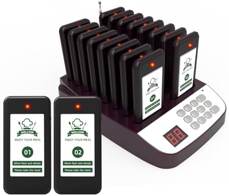 WNKRUN Restaurant Pager System - 7 Empfänger + 40 Ruftasten Für Gastronomie & Service