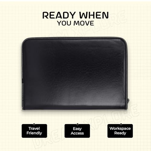 Image of Leather Multipurpose 40 File Sleeve to Store A4 Professional Files and Folders, Certificate, Legal Size Documents Holder and for Men and Women - Black (Pack of 1)