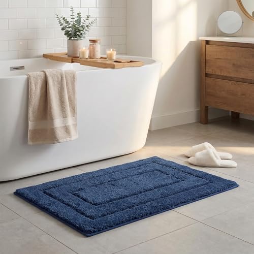 GRANNY SAYS Bathroom Mat 50 x 80 cm, Navy Blue Bath Mat, Super Absorbent Bath Rug, Microfiber Fluffy Bathroom Rugs, Machine Washable Bathmat Non-Slip, Decorative Bathroom Mats and Rugs for Tub Floor