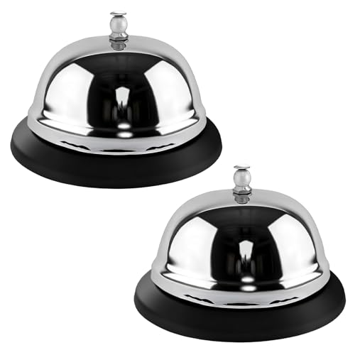 Guslcez Call Bell for Desk - 2 Pack 3.3 Inch Service Bell Gleaming Silver Anti-Rust Metal Construction for Hotel Counter/Office Reception School Restaurant Hospital Warehouse Use