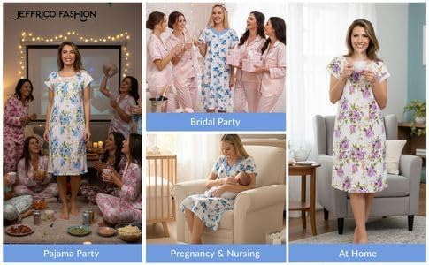 JEFFRICO 2 Pack Long Nightgowns for Women - Short Sleeve Soft Womens Nightgowns & Sleepshirts - Image 8