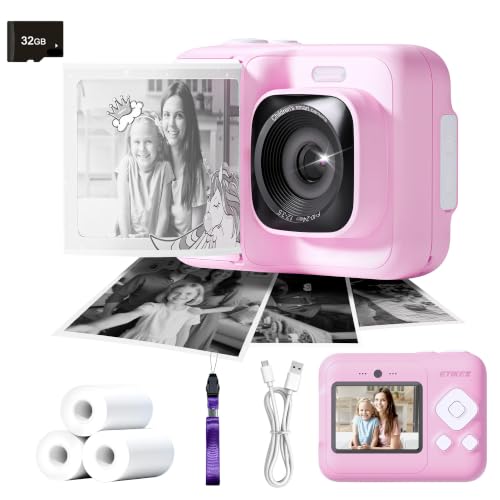 ETIKEZ Kids Camera, 1080P Instant Digital Print Camera for Kids, Pink