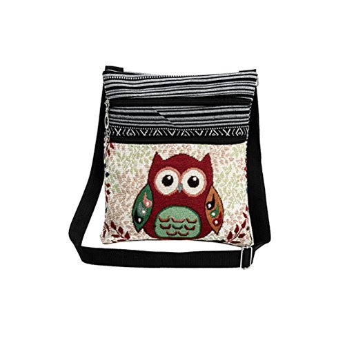 Tinksky Canvas Crossbody Bag Hobo Zipper Bag Sac à bandoulière Messenger Bag Owl imprimé Bohemian Satchel Women Shopping Pouch