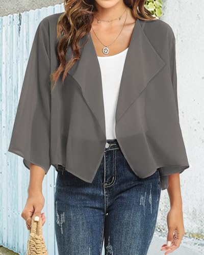 Summer Tops for Women Bolero Shrugs Casual Kimono Cardigans Chiffon Jackets(B-Soild Grey,M)