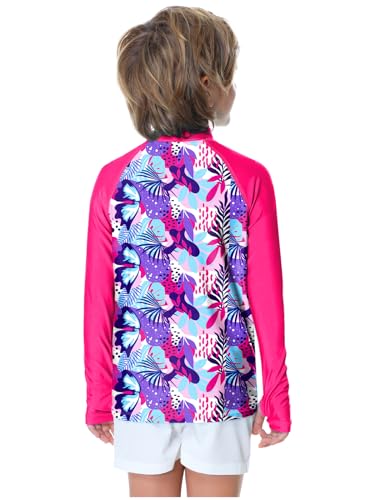 Image of AOBUTE Unisex Kids Zipper Rash Guard Boys UPF 50+ UV Protection Sun Shirt with Thumb Hole 3-12 Years
