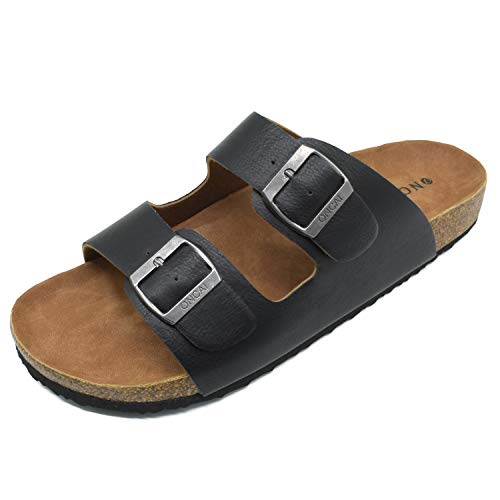 Image of ONCAI Mens Sandals,Beach Slides Cork Footbed Slippers with Adjustable Buckle Straps Size 7-13