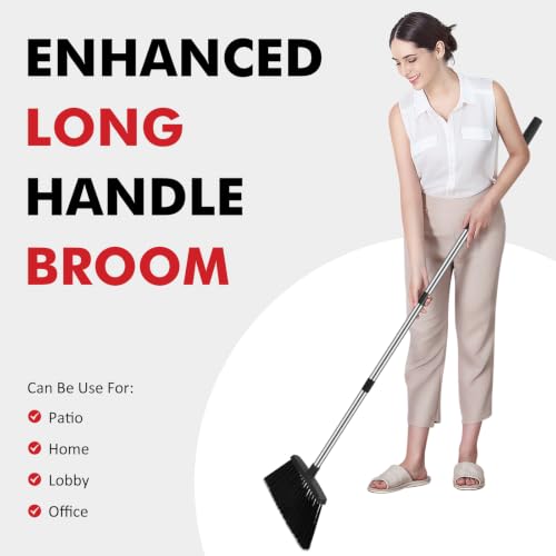 Image of Heavy Duty Broom, 55 Inch Long Handle Outdoor Large Angle Brooms, Commercial Broom for Sweeping Indoor, for Home Garage Kitchen Office Courtyard Lobby Patio Lawn Concrete,Black