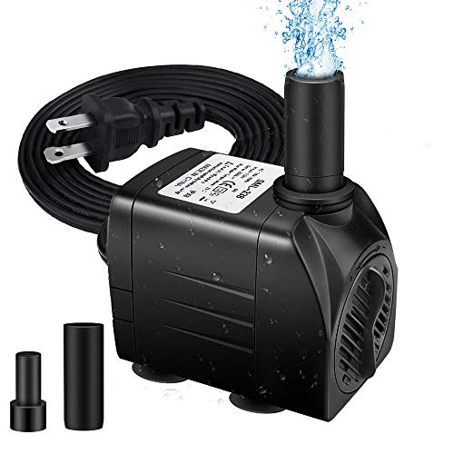 Winkeyes 160GPH Fountain Pump with 48” Lift, 8W Small Submersible Fountain Water Pump for Outdoor Indoor Tabletop Water Fountain, Aquarium, Fish Tank, Hydroponic, Pond, 6ft Power Cord, 2 Nozzles 