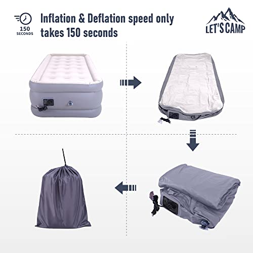 Let's Camp Air Mattress Camping Airbed With Electric Pump 18" Twin Inflatable 150 Seconds Quick Self-Inflation Waterproof Pvc Fabric Portable For Camping,Travel, Home Sleeping, Outdoor, Guests, Rv #TOP6