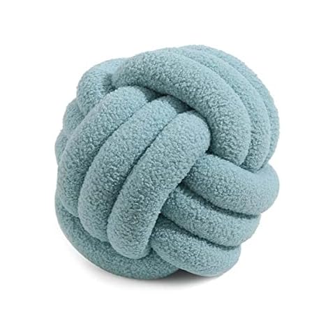 Cyprinus Carpio Teddy Fleece Hand-Woven Knotted Ball Throw Pillow Back Pillow Sofa Throw Pillow Living Room Study Round Cushion Bedside Back (14 INCH, Blue) Cover