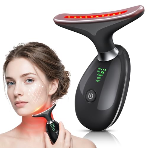 Masajeador Facial Antiarrugas, 7 Colores LED EMS Masajeadores Faciales Reafirmante, 3 Modos 45°C Radiofrecuencia Facial, Guasha Lifting Masaje Facial Reductor de Papada Reafirmante, Negro