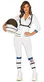 shoperama Sexy Astronautin Damenkostüm Overall Catsuit weiß NASA Space Woman Jumpsuit, Größe:S/M