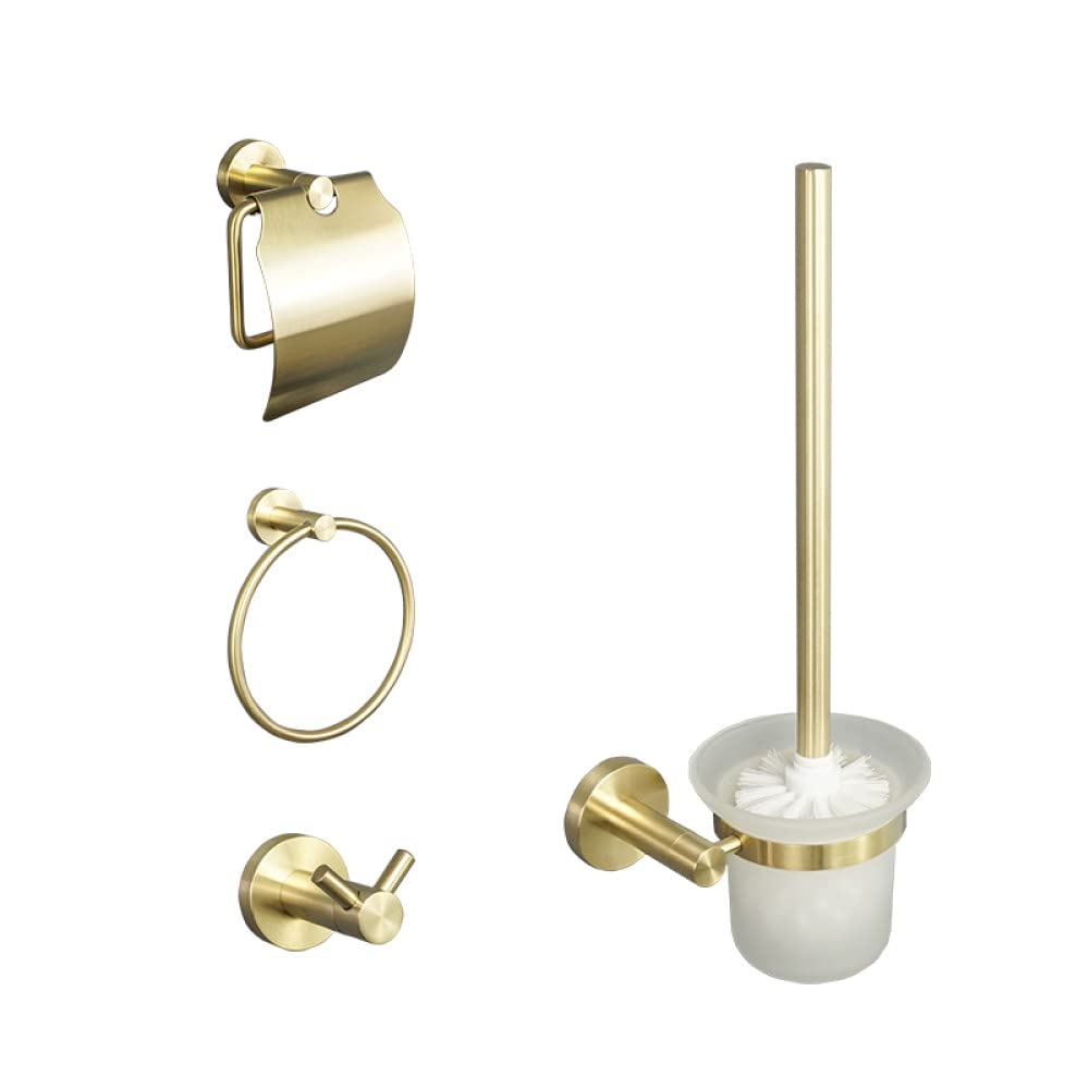 Accessoires de salle de bains or brossé avec porte-serviette et support WC