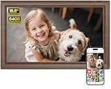 Frameo WiFi Digital Photo Frame 15.6 Inch Wooden - 1920 * 1080P FHD IPS Touch Screen Picture Frame Electronic, 64GB Memory, Auto Rotate, Wall Mountable, Sharing Photos and Videos