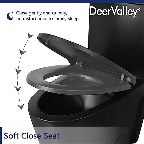 DeerValley Elongated One-Piece Toilet, 17\" ADA Comfort Height, Dual Flush 1.1/1.6 GPF, 10\" Rough-In, Includes Soft Close Seat, Black Finish
