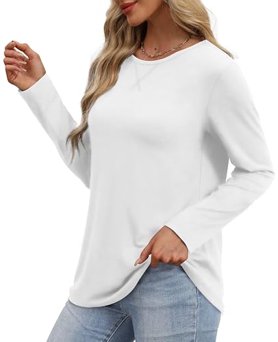 OFEEFAN Womens Long Sleeve Basic Shirts Crew Neck Fall Tops Outfits Clothes 20244