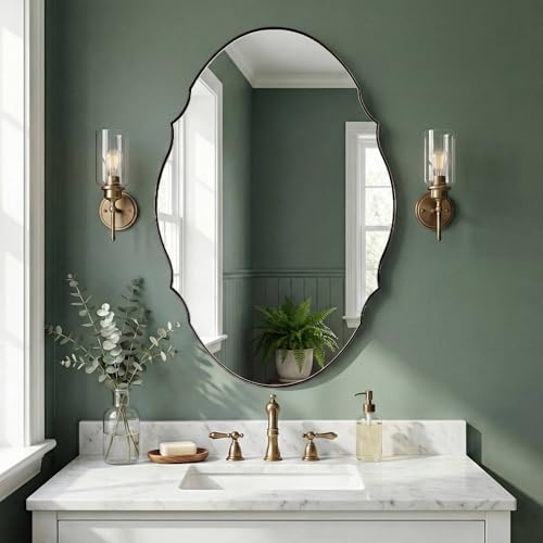 ANDY STAR Bronze Scalloped Mirror 24×36, Brushed Bronze Bathroom Mirror for Over Sink, Stainless Steel Oval Wall Mirror, Vintage Farmhouse Decor for Vanity, Entryway, Rust-Resistant