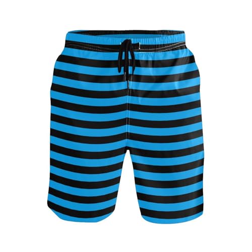 Neon Blue Black Stripe Men Short Shorts Elastic Mens Board Shorts Swimwear 8”/ 9” Long XL Size Casual wear