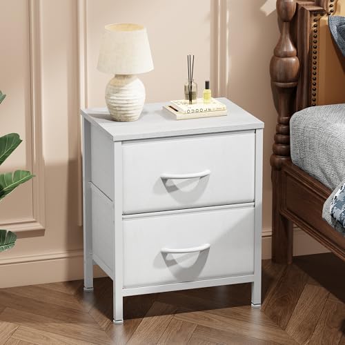 Sweetcrispy Nightstand Set of 2 with 2 Storage Drawers, 20" Height Small Bed Side Furniture End Table, Wooden Top Fabric Cabinet Kids Mini Dresser for Bedroom, Closet, Entryway, College Dorm by Sweetcrispy - Image 2