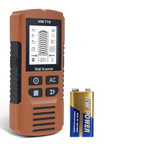 Fizzyo Détecteur Mural 5 en 1 - Détecteur de Montants avec Écran LCD, Scanner Mural avec 3 Modes de Profondeur, Détecteur De Boulons Multifonction pour Bois, Métal, Détection de Fils sous Tension