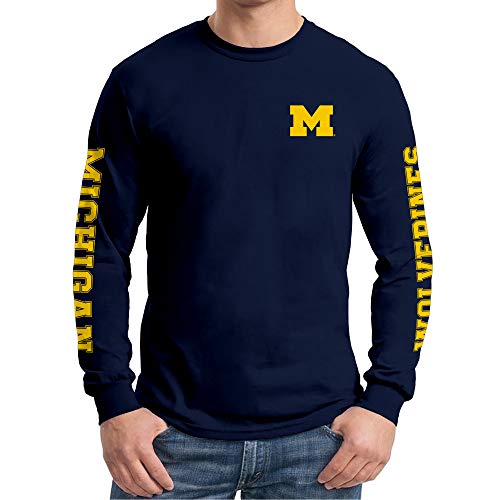 AL1120 - Michigan Wolverines Double Sleeve Print Long Sleeve - 2X-Large - Navy