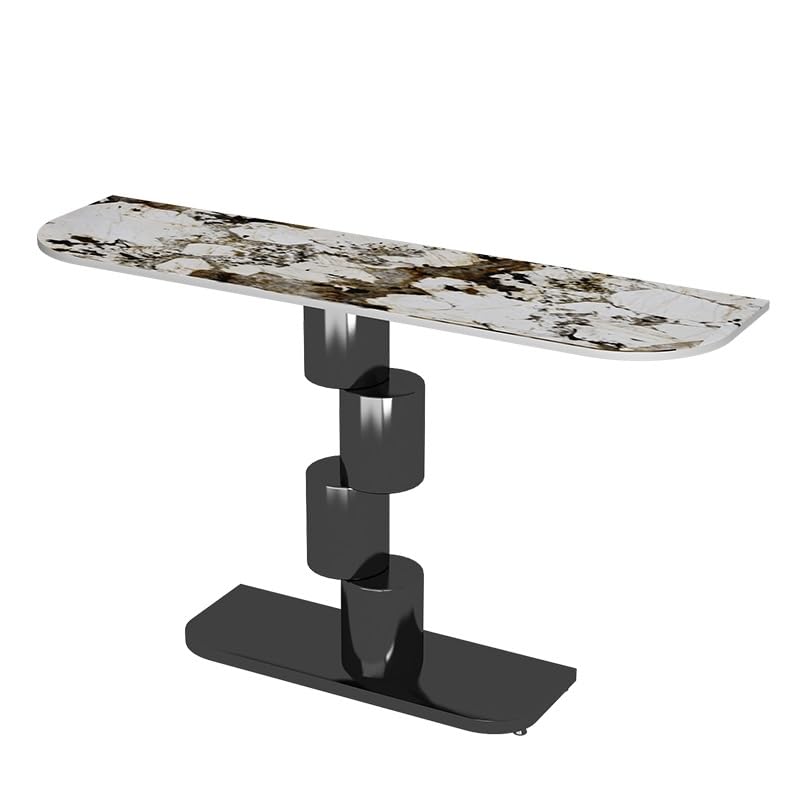 Mesa consola con marco de metal y piedra sinterizada estrecha