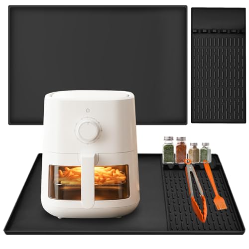 Cyiecw Grand Tapis Silicone Cuisine, Tapis Résistant à la Chaleur pour Plan de Travail, 60 × 40 cm Protection Plan de Travail Cuisine avec Accessoires, pour Friteuse à Air Chaud/Micro-ondes/Four