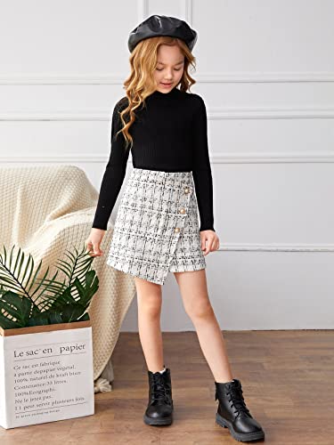 Wdirara Girl's Plaid Button Front Wrap High Waist Asymmetrical Hem Skirt White 9Y #TOP4