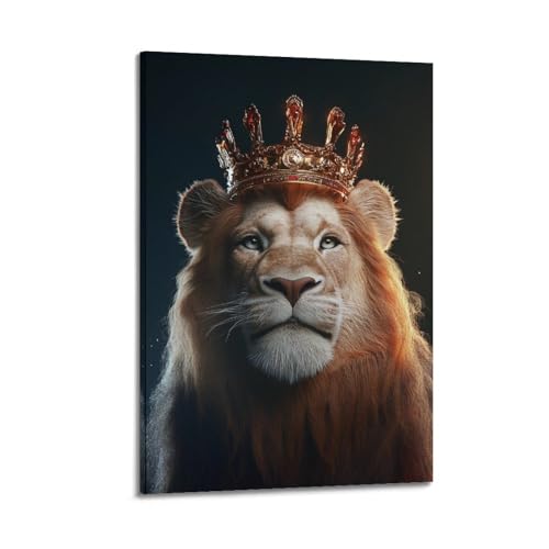 Lion with A CrownWall Art Canvas Aesthetic Cover Poster Vintage Music And Movies Decorative Painting for Living Room Bed Room 12x18inch(30x45cm) Frame-style