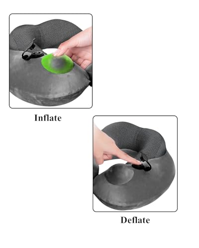 Almohada de viaje inflable con cover de terciopelo Gris miniatura 4