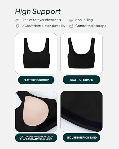 PAVOI ACTIVE Buttery Soft Sports Bras for Women - High Support Low Scoop Neck U Back Padded Yoga Gym Workout Bra - FlexFlow4