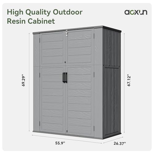 Image of AOXUN Horizontal Storage Sheds 61 Cu.ft, HDPE Outdoor Storage Box 160 Gallon, Waterproof Lockable Resin Deck Box with Spring-Assisted Lid, Patio Storage for Garden, Pool, Cushions, Tools, Grey