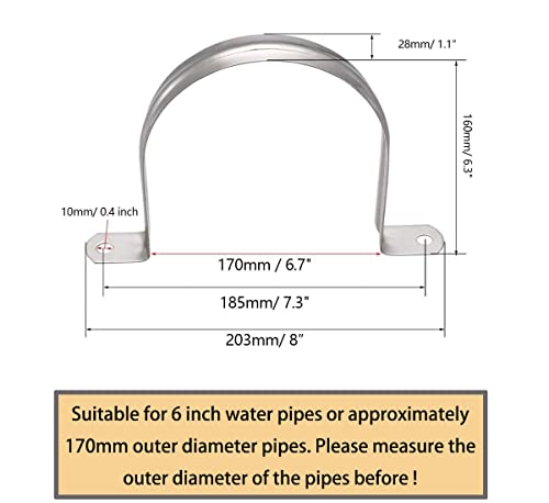 6 Inch Two Hole Strap U Bracket, Stainless Steel Tube Strap Tension Clip Assortment Kit Heavy Duty Rigid Pipe Strap Clamp For The Inner Diameter Of Water Pipe Is 6 Inch (185Mm) #TOP1
